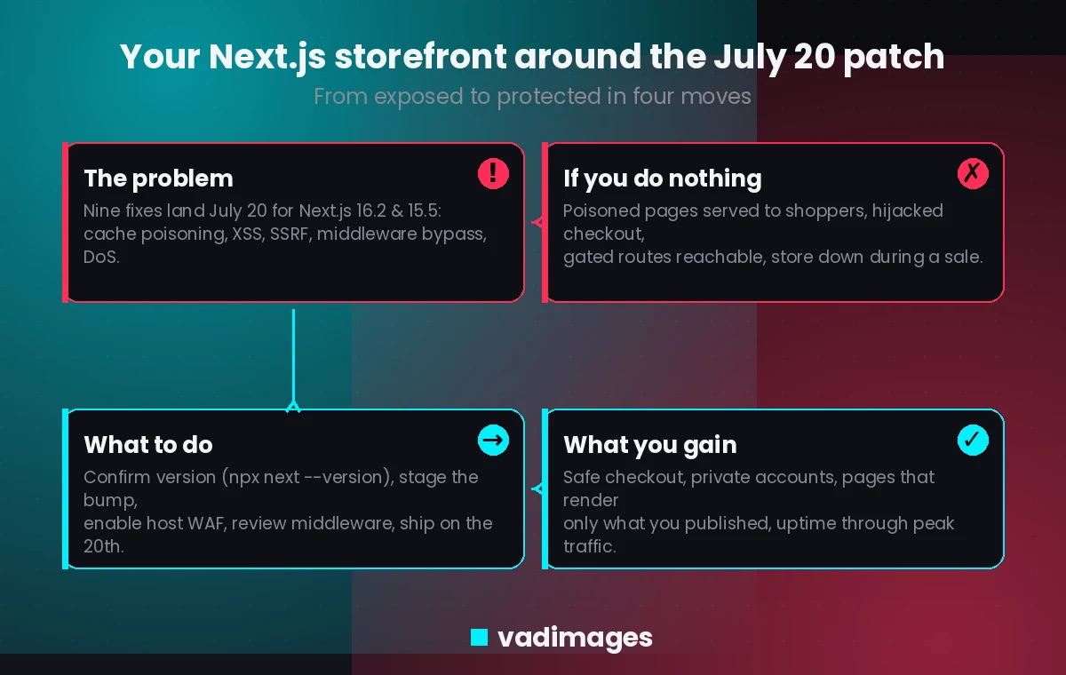 How a US online store moves from exposed to protected across the Next.js July 20, 2026 security release